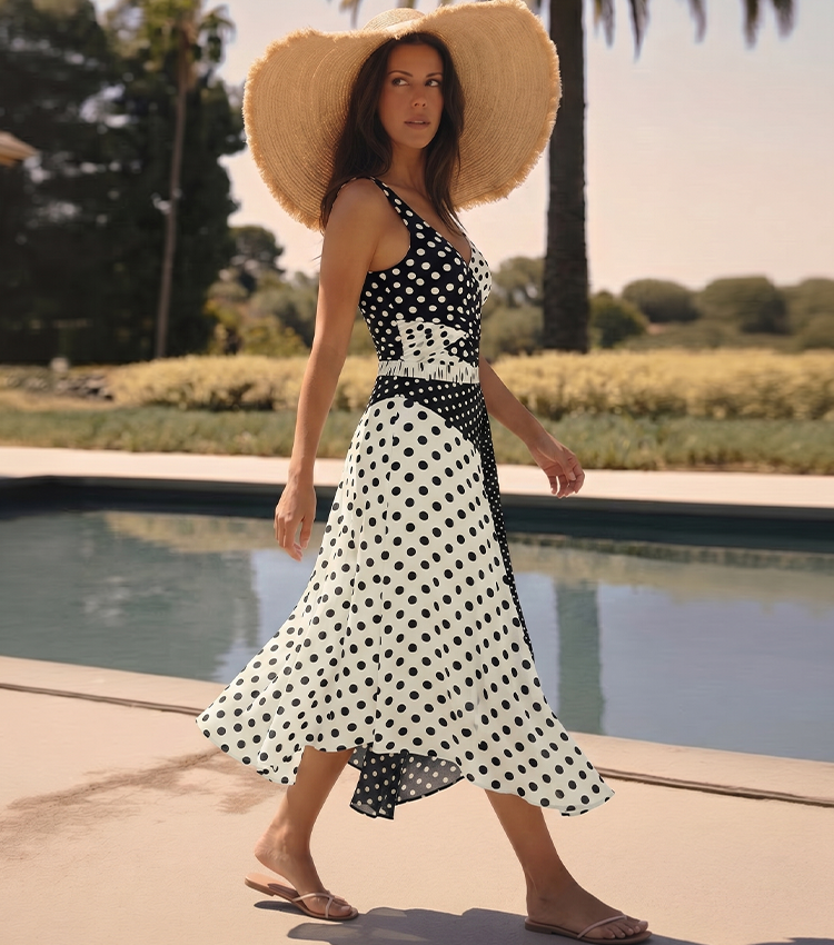 Black & White Color Blocking Polka Dots Swimsuit set(s)