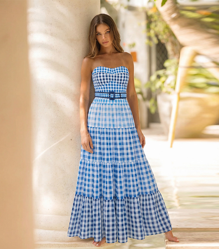 Belt Plaid Printed Swimsuit Set(s)