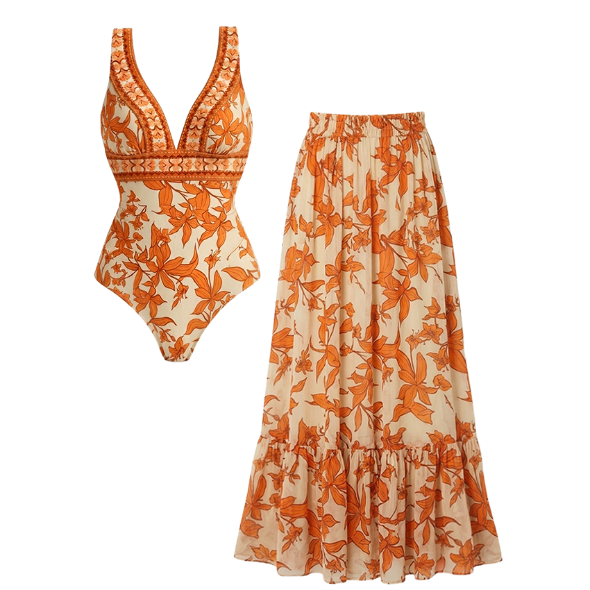 V Neck Printed Swimsuit Set(s)
