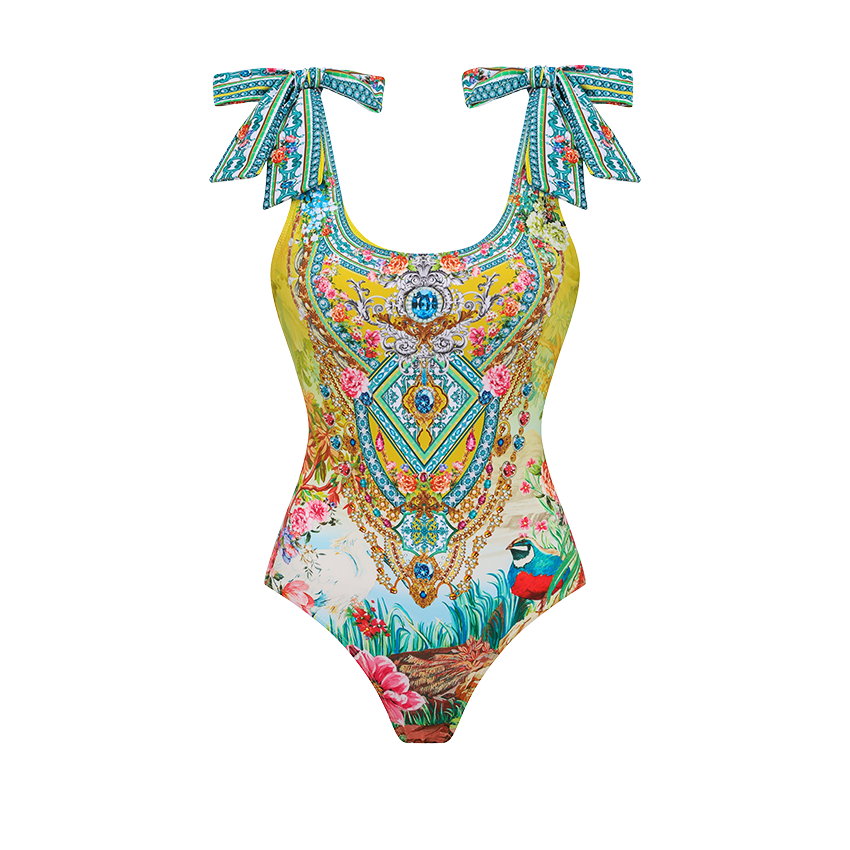 Bow-detailed Bougainvillea Print Swimsuit Set(s)