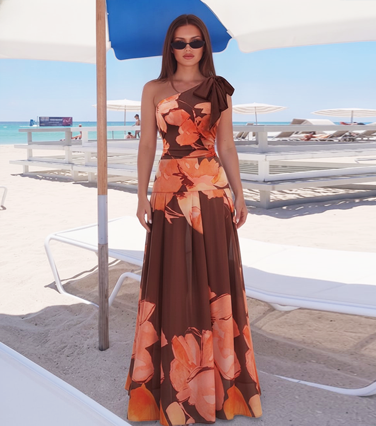 One Shoulder Floral Printed Swimsuit Set(s)