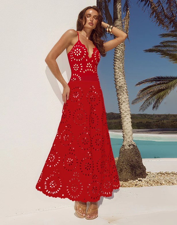 Flower Hollow One Piece Swimsuit and Skirt