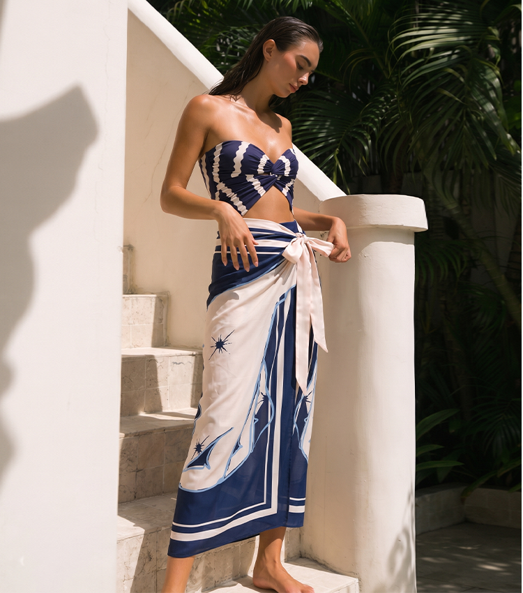 Midnight Blue Wavy Stripes Swimsuit Set(s)