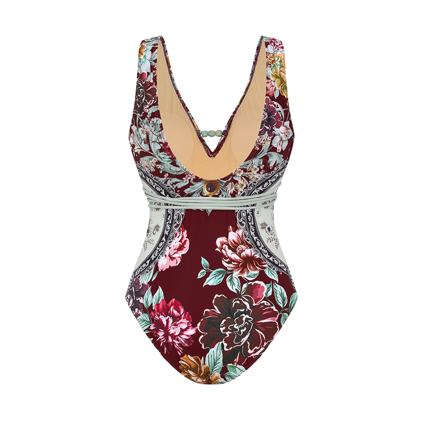 Rope Decoration Peony Print Swimsuit Set(s)