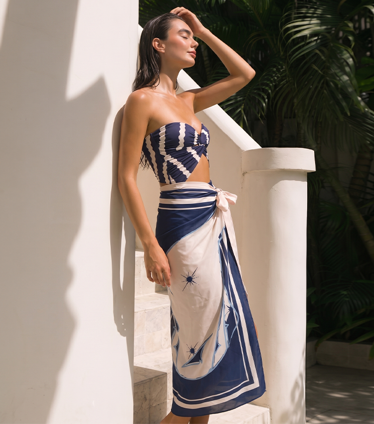 Midnight Blue Wavy Stripes Swimsuit Set(s)
