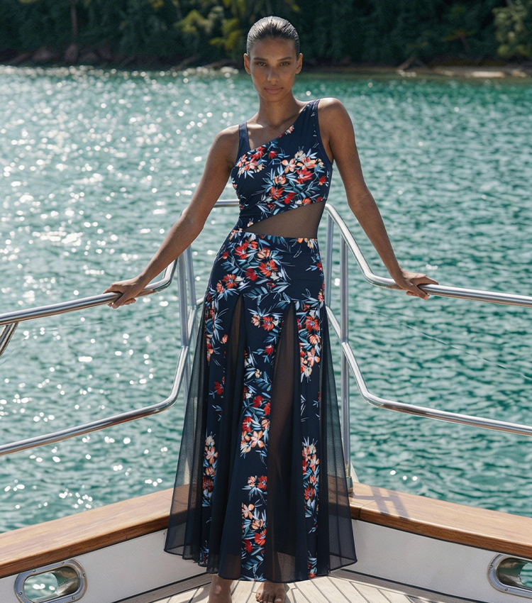 Asymmetrical Design Ember Garden Print Swimsuit set(s)