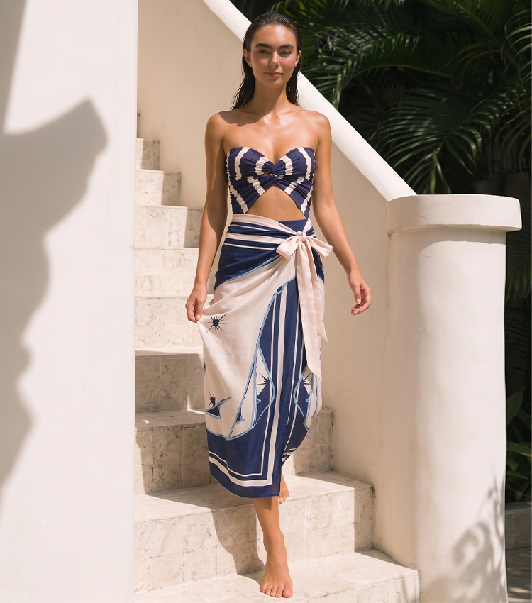 Midnight Blue Wavy Stripes Swimsuit Set(s)