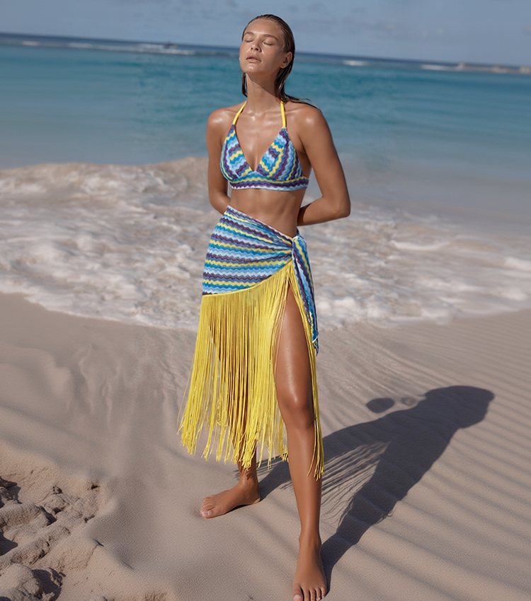 Blue Wavy Stripes Textured Swimsuit Set(s)