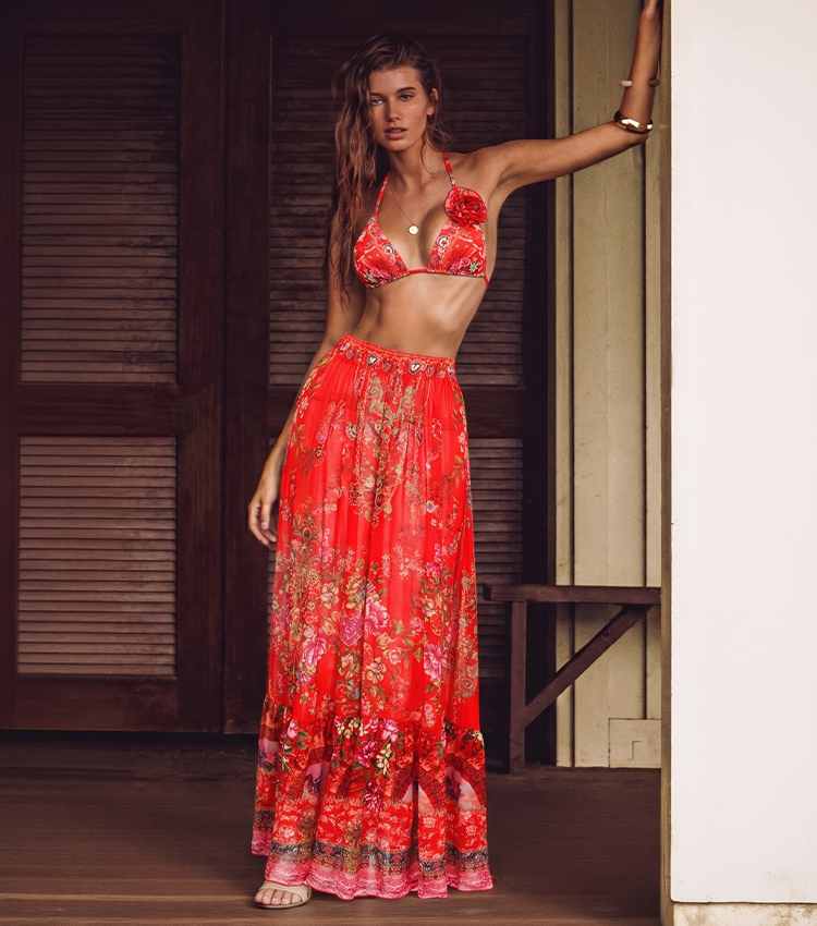 3D Red Flowers Triangle Cup Swimsuit Set(s)