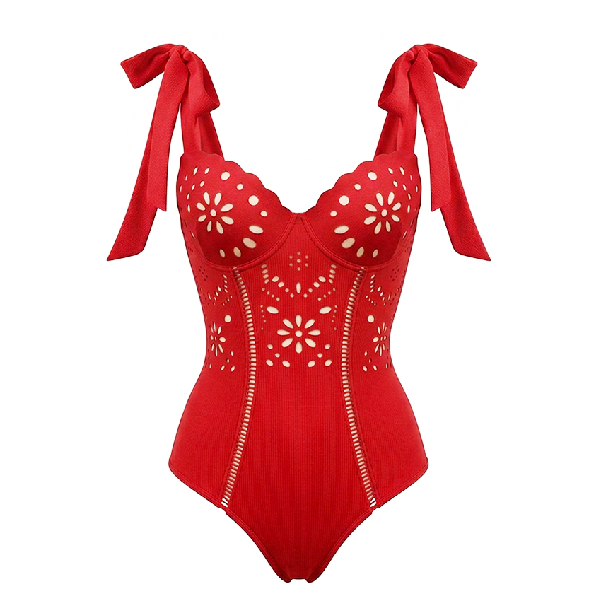 Red Color Laser Cutting Swimsuit Set(s)