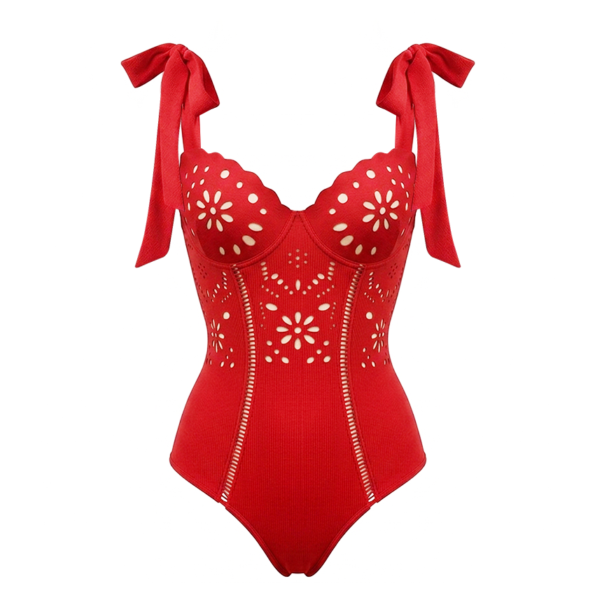 Red Color Laser Cutting Swimsuit Set(s)
