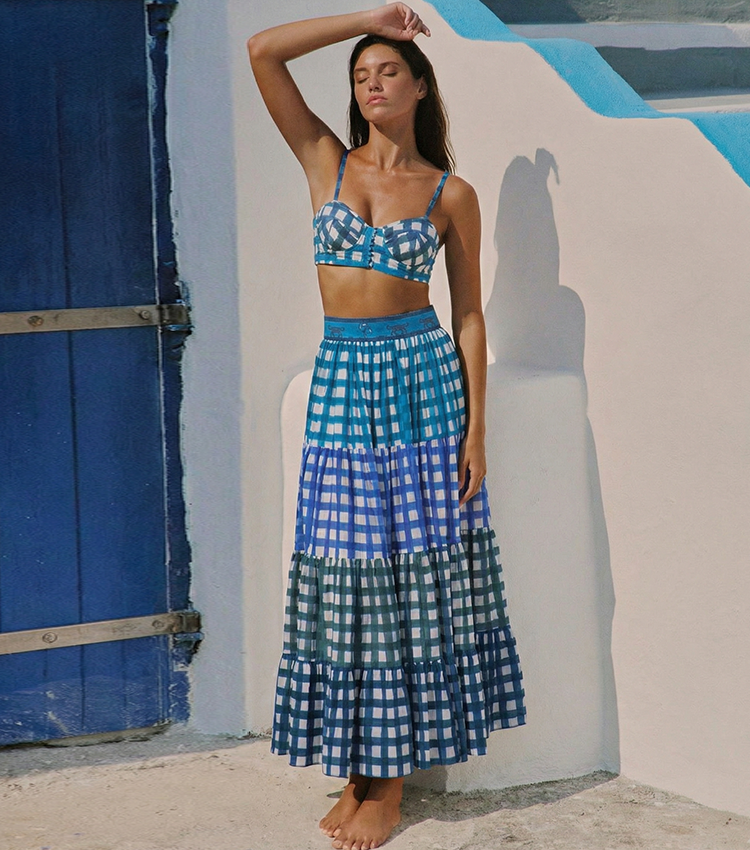 Push-Up Blue and White Checkered Swimsuit Set(s)