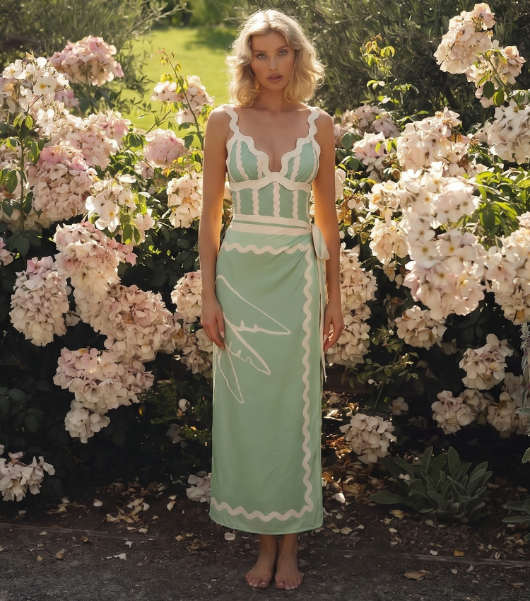 Pale Green Wave Pattern Swimsuit set(s)