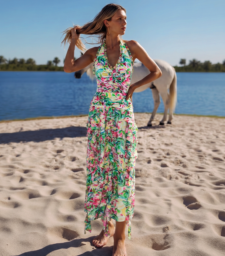 V-Neck Lily Print Swimsuit Set(s)