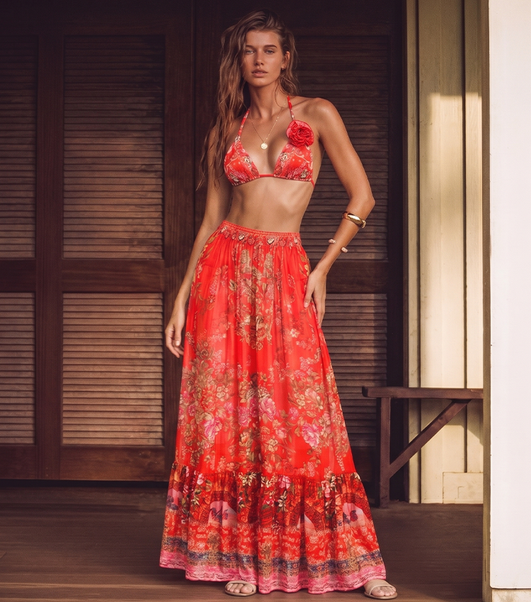 3D Red Flowers Triangle Cup Swimsuit Set(s)