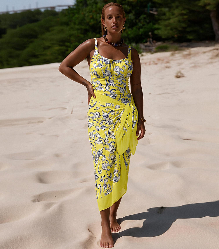 Tummy Control Ruched Yellow Swimsuit set(s)