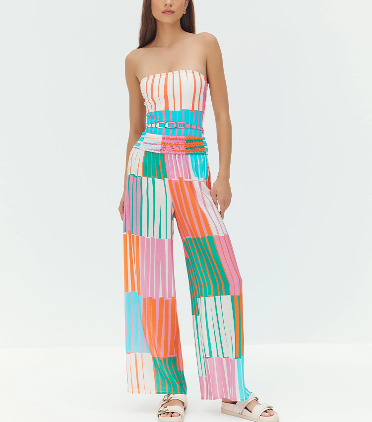 Strapless Colorful Striped Print Swimsuit Set(s)