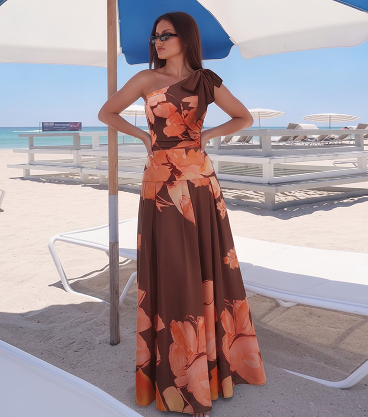 One Shoulder Floral Printed Swimsuit Set(s)