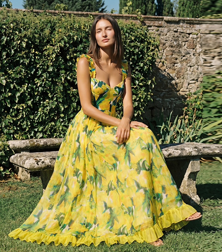 Ruffle Lemon Floral Print Underwire Swimsuit set(s)