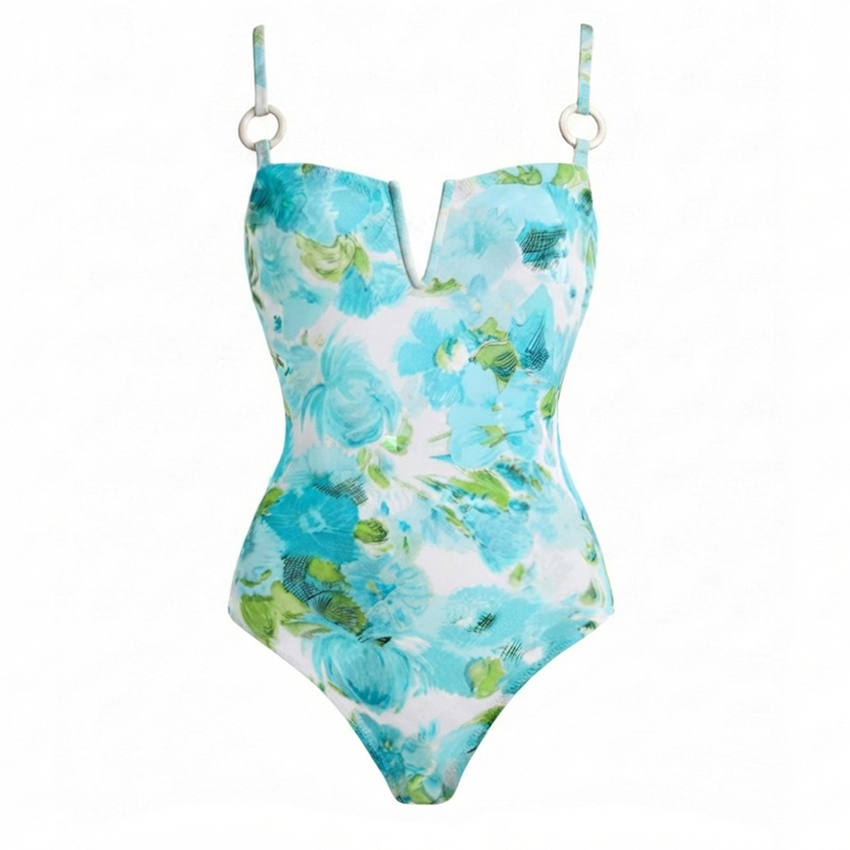 [Copy][Cop]One Shoulder Leaves Print Swimsuit Set(s)