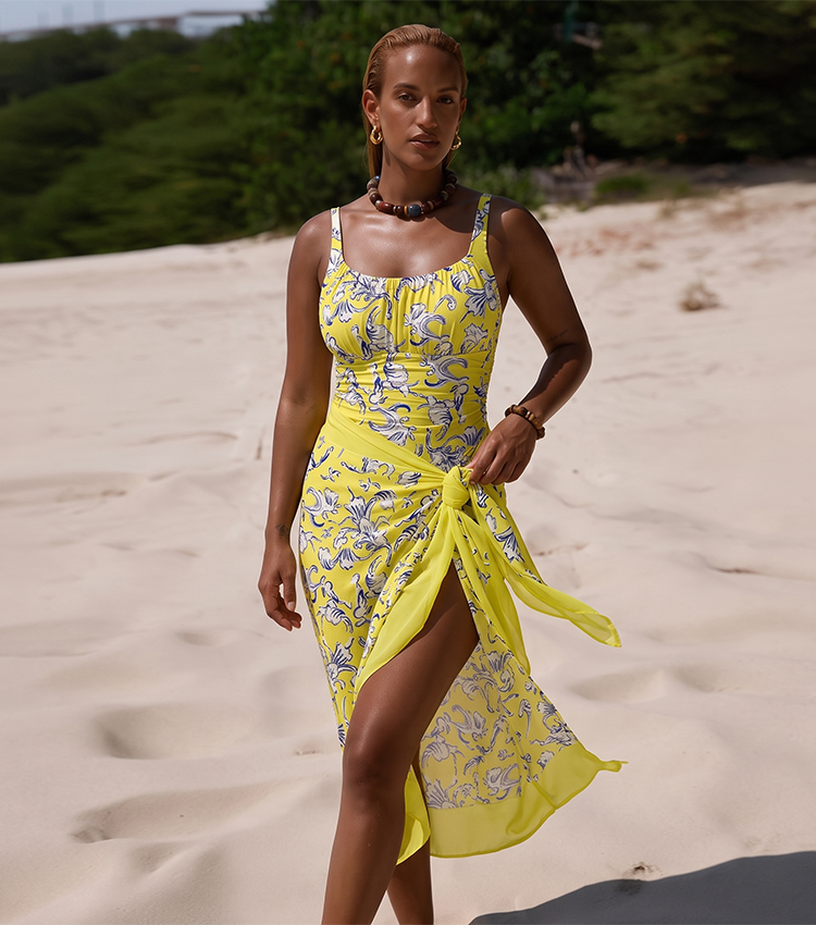 Tummy Control Ruched Yellow Swimsuit set(s)