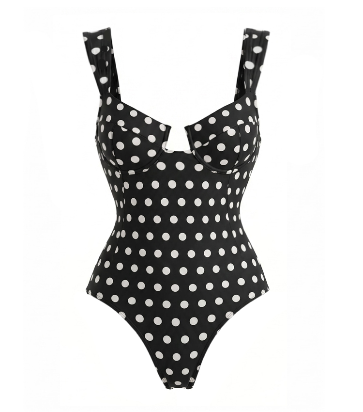 Cut Out Black Polka Dots Print Swimsuit Set(s)
