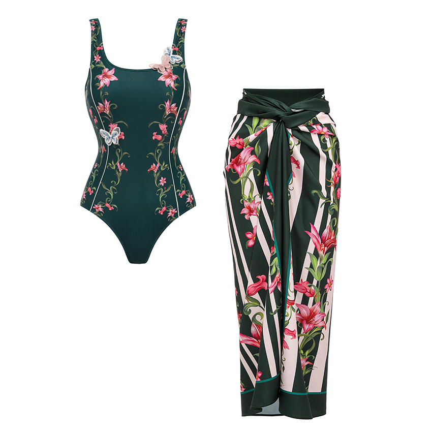 [Copy]Sling Classic Majolica Series Pattern Print One Piece Swimsuit and Skirt or Shorts