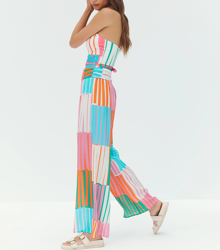 Strapless Colorful Striped Print Swimsuit Set(s)