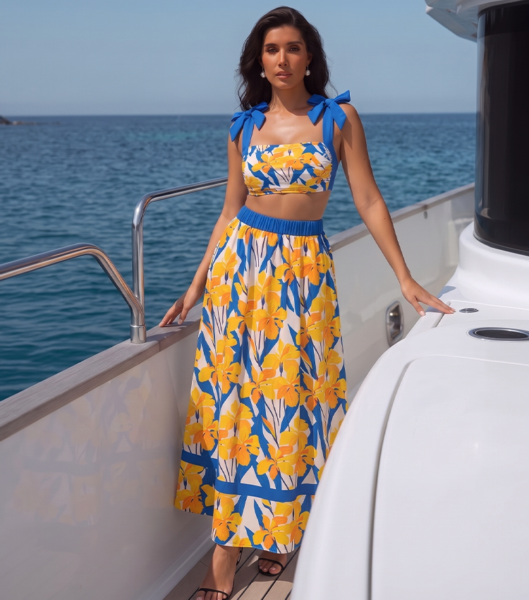 Iris Print Bow-detailed Swimsuit set(s)
