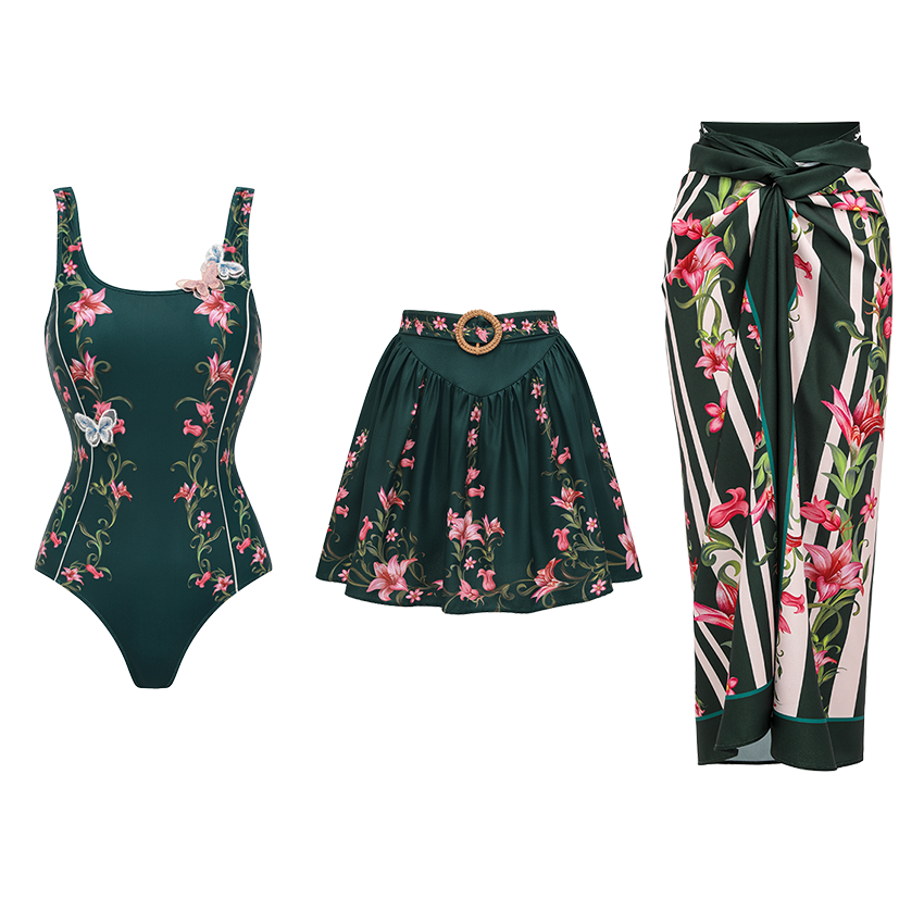 [Copy]Sling Classic Majolica Series Pattern Print One Piece Swimsuit and Skirt or Shorts