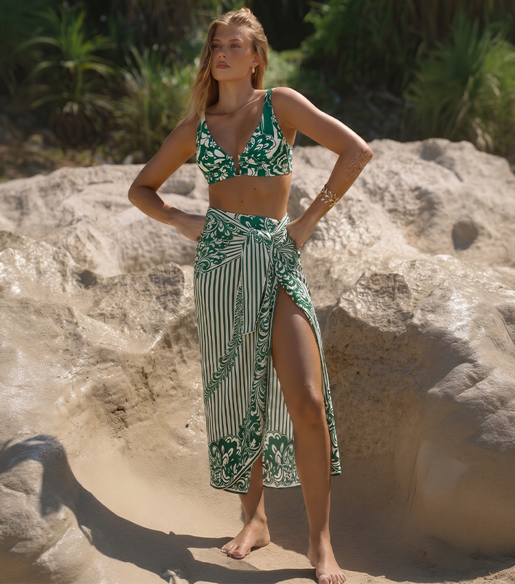Plunge Green Print Swimsuit set(s)