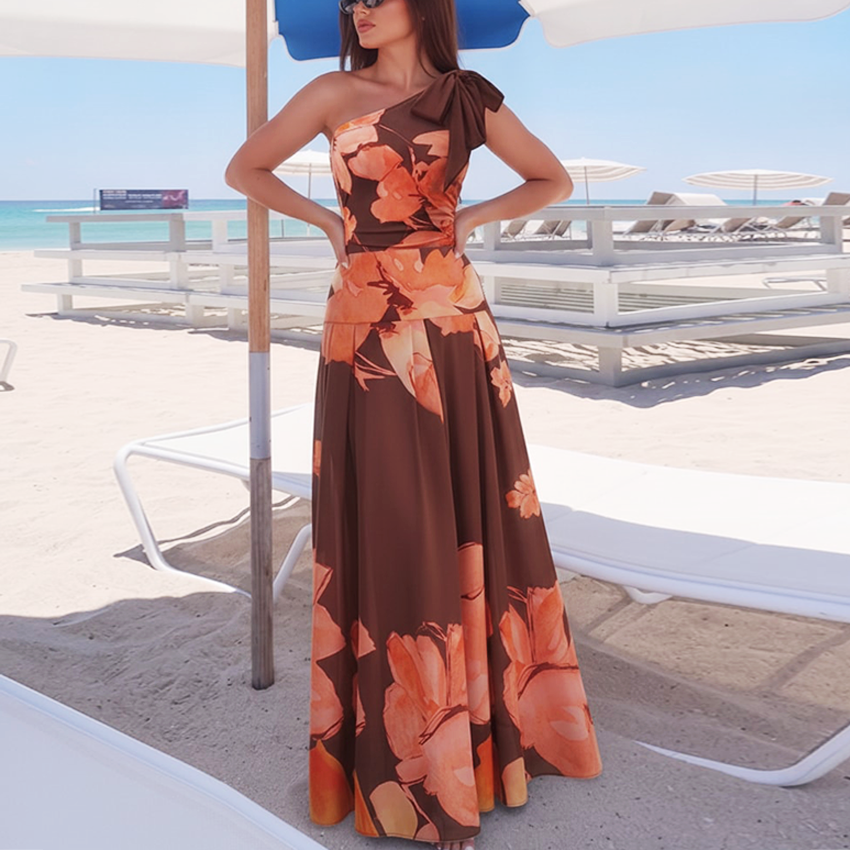One Shoulder Floral Printed Swimsuit Set(s)