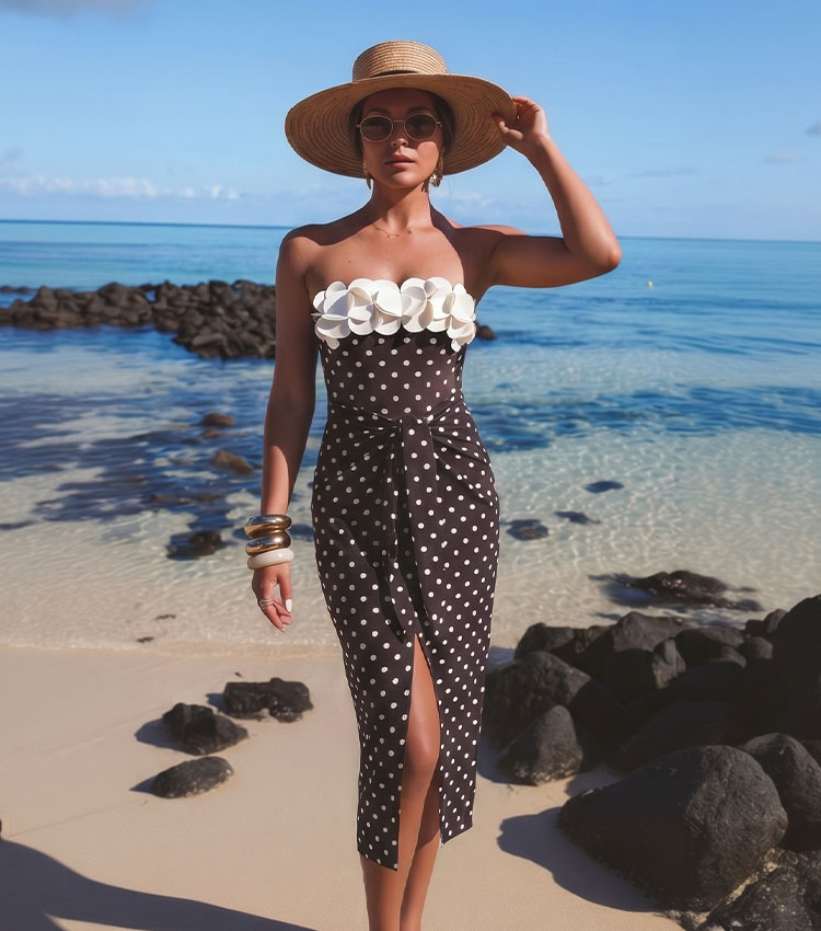 Bandeau 3D Flower Polka Dot Print Swimsuit Set(s)