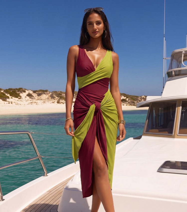 V Neck Color Block Swimsuit Set(s)