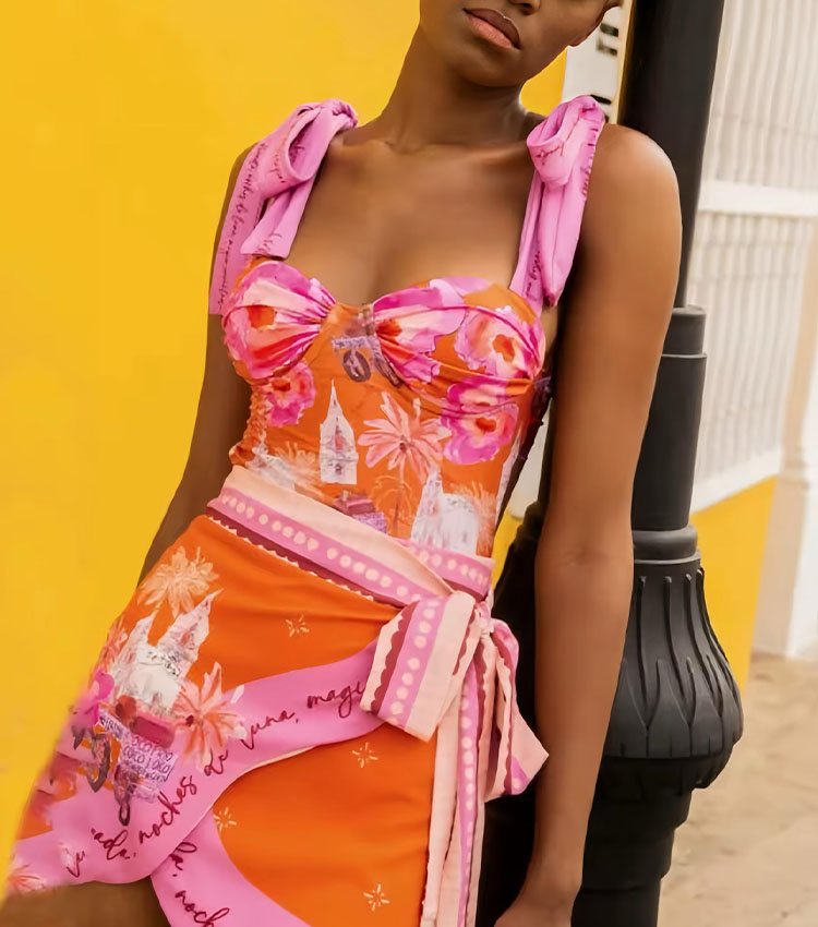 Bowknot Decor Printed Swimsuit Set(s)