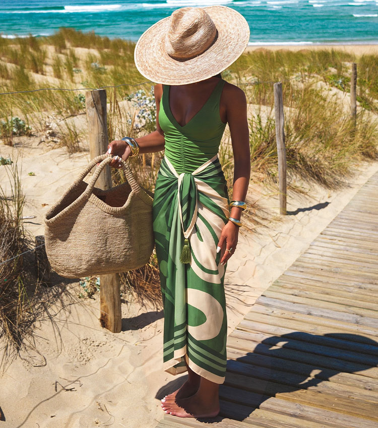 V Neck Solid Color Swimsuit Set(s)