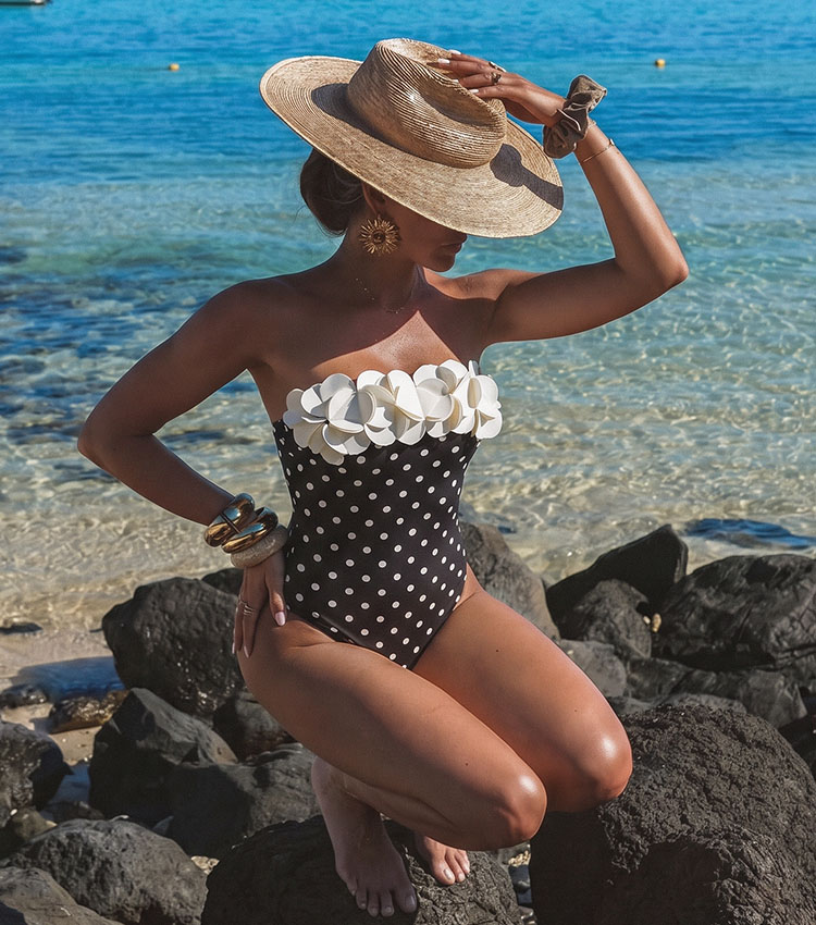 Bandeau 3D Flower Polka Dot Print Swimsuit Set(s)