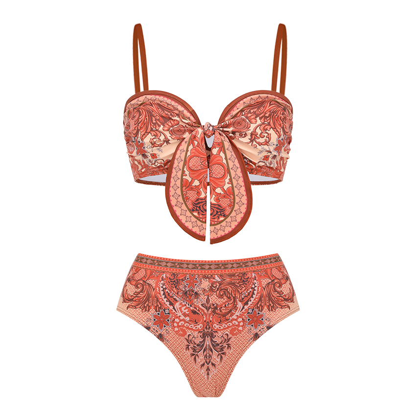 Bow-detailed Paisley Print Swimsuit set(s)
