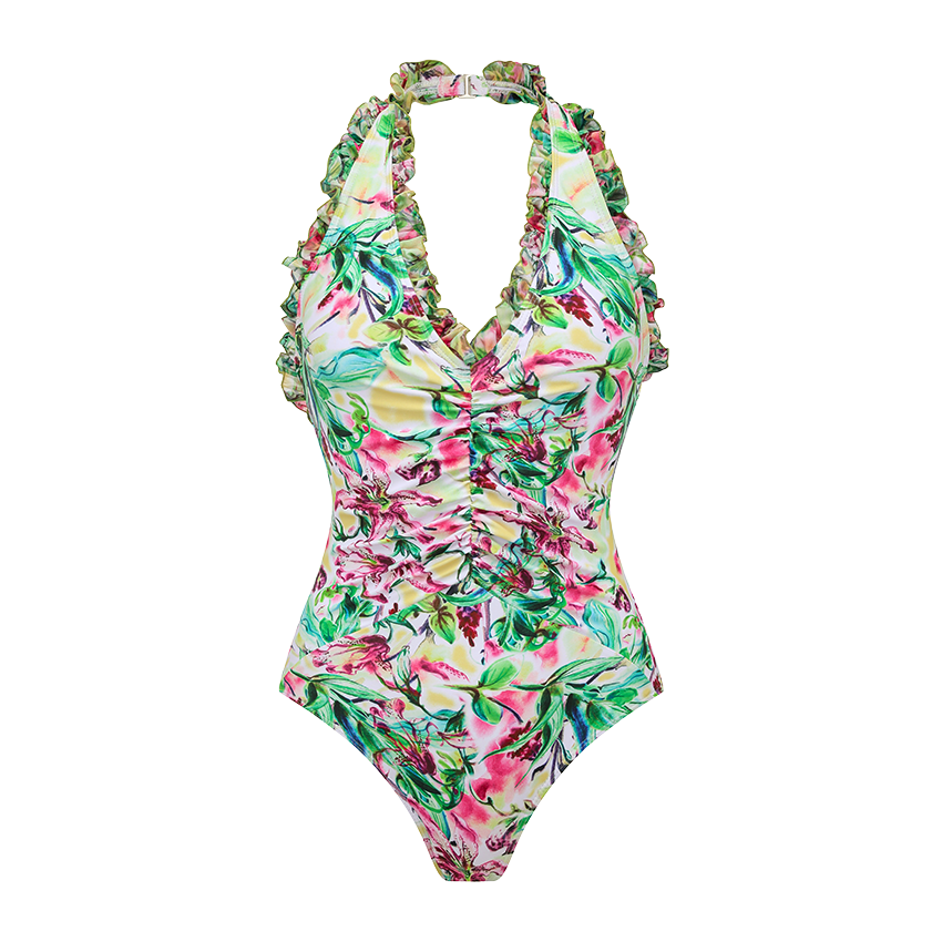 V-Neck Lily Print Swimsuit Set(s)