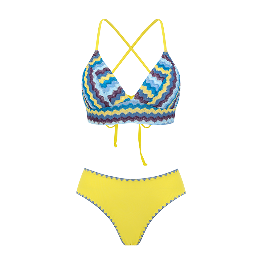 Blue Wavy Stripes Textured Swimsuit Set(s)