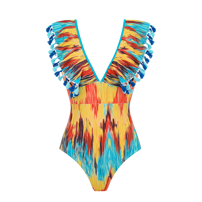 V-neck Blue-Orange Gradient Swimsuit Set(s)