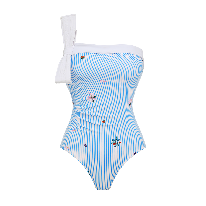 Bow Decoration Blue Stripes Swimsuit Set(s)