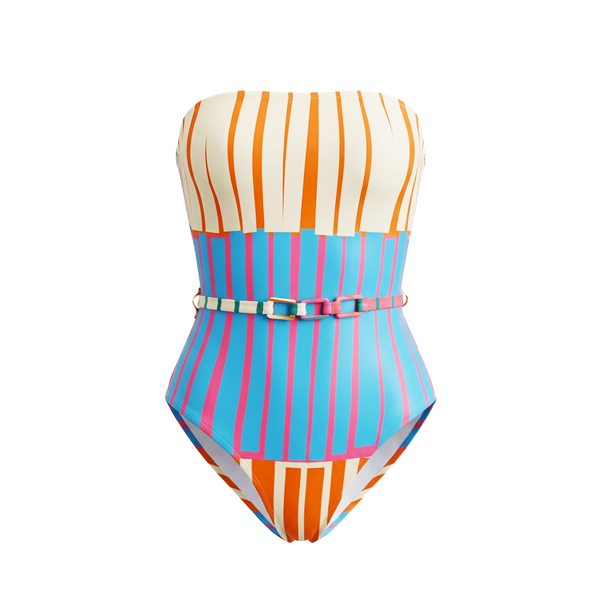 Strapless Colorful Striped Print Swimsuit Set(s)