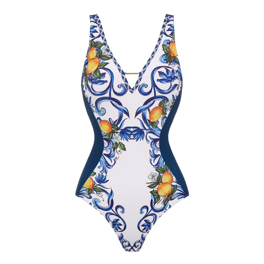 V Neck Lemon Printed Swimsuit Set(s)