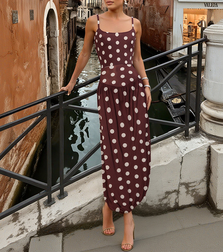 Sling Dot Print Brown Swimsuit Set(s)