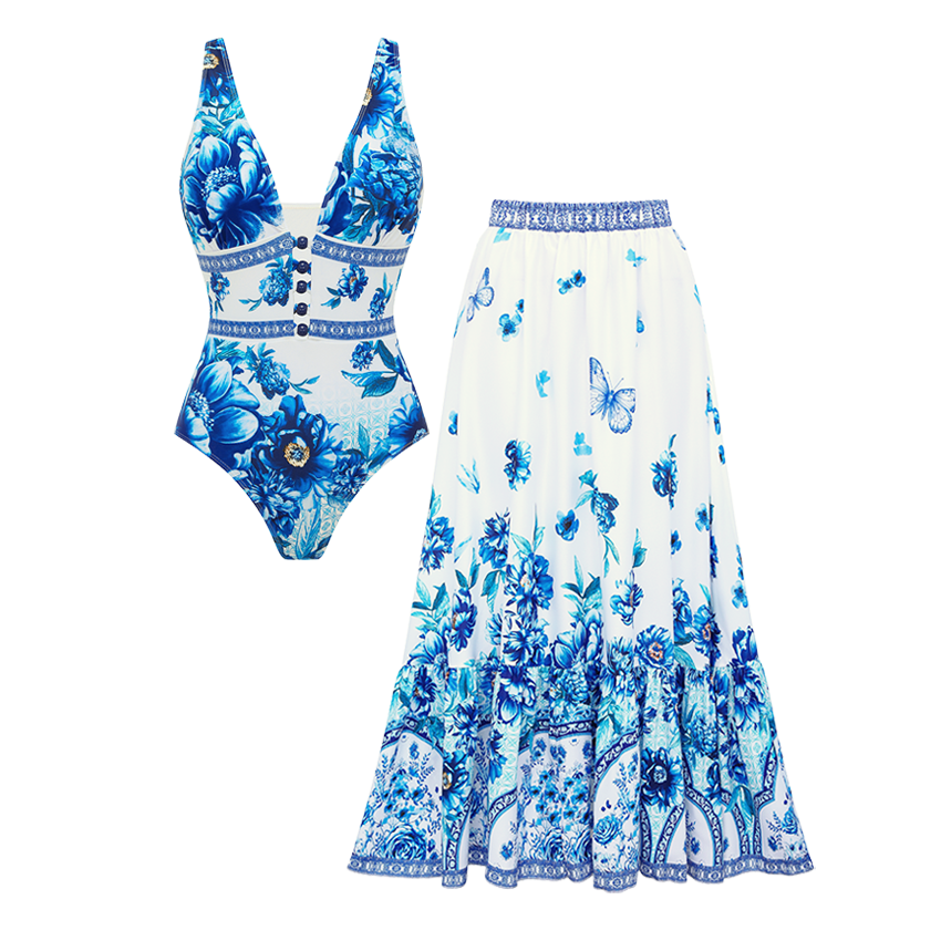 V-neck Bead Decoration Swimsuit Set(s)