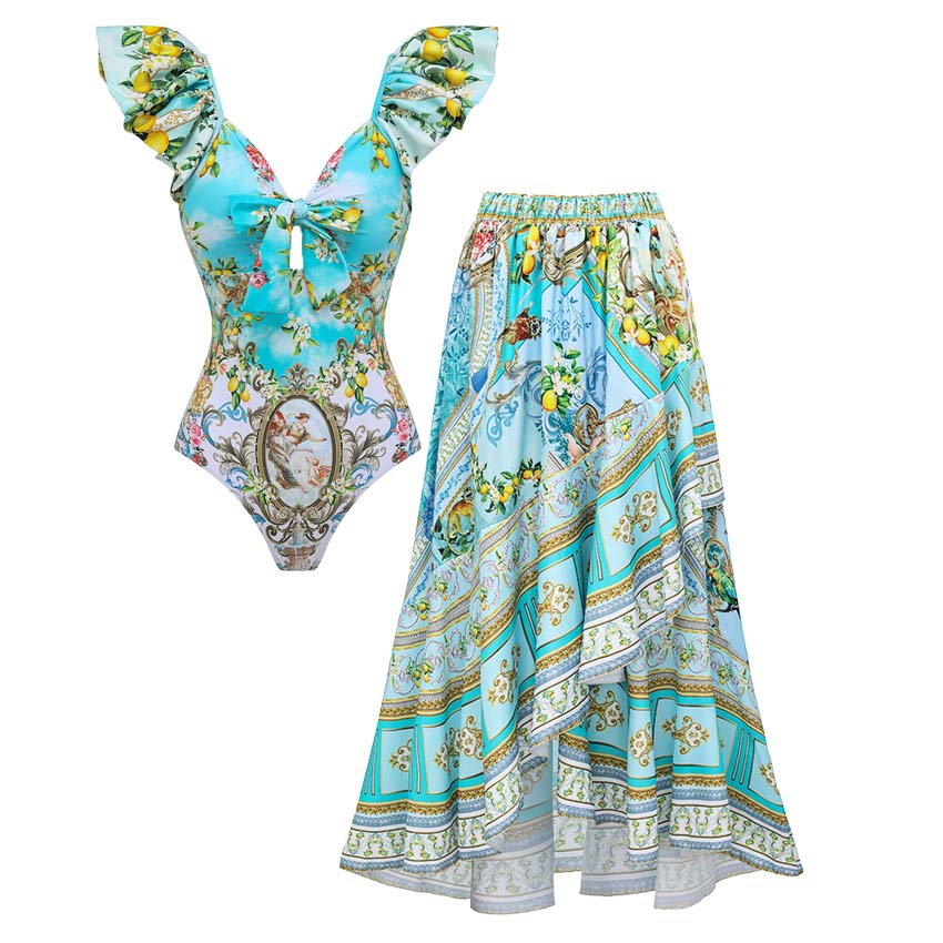 Ruffle Lemon & Rococo Print Swimsuit Set(s)