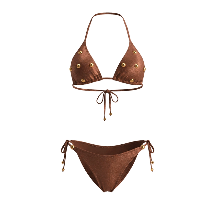 Sling Sexy Glossy Fabric Lace Up Bikini Swimsuit Set(s)