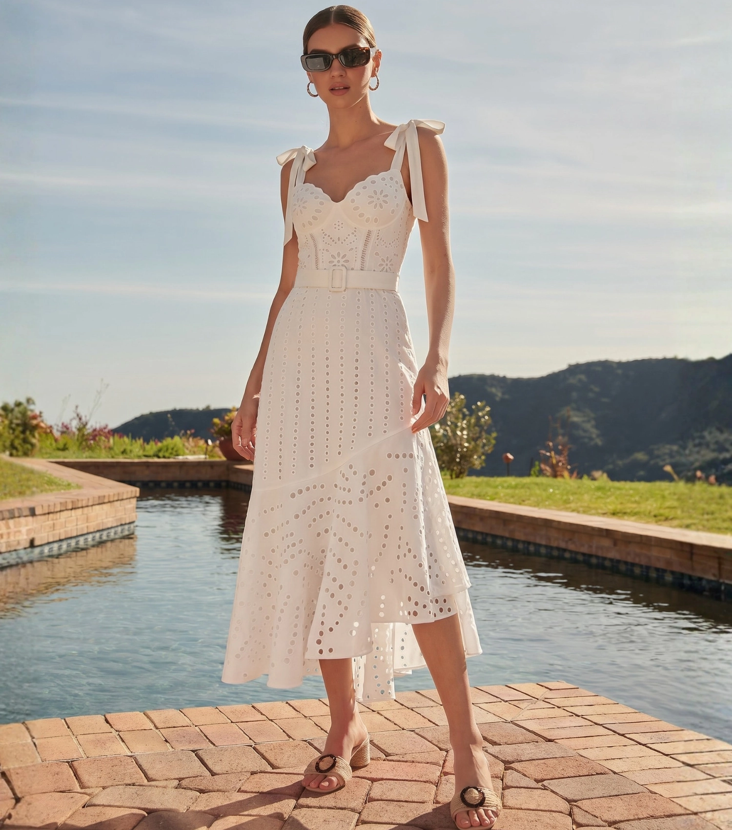 White Color Laser Cutting Flower Swimsuit Set(s)