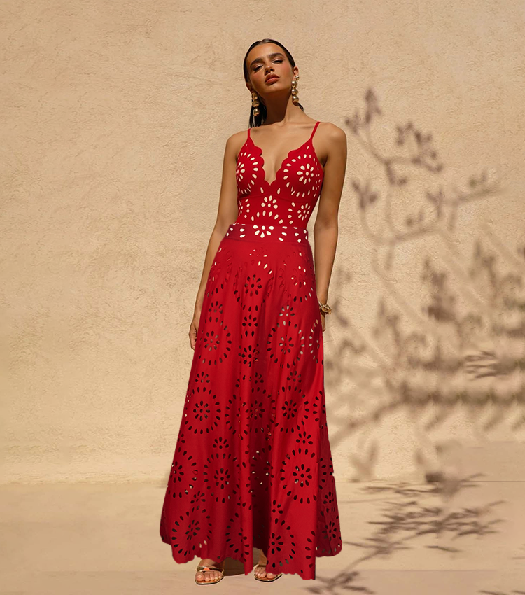 Flower Hollow One Piece Swimsuit and Skirt